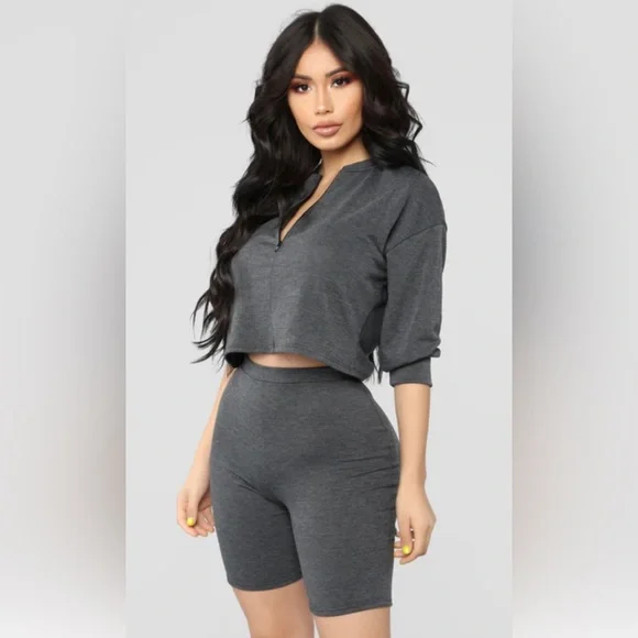 Fashion Nova Chicago Short Set - Charcoal - Picture 1 of 4